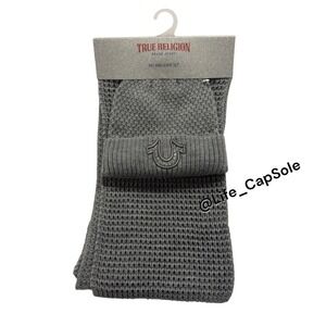 True Religion Hat Scarf Set Grey Silver One Size Warm Glitter Gem Knitted NEW